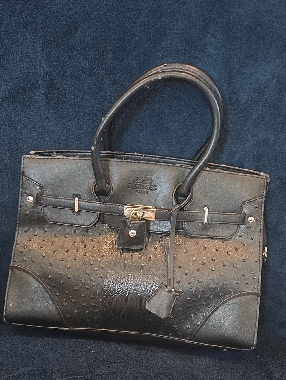 Elegant Black Structured‎ Satchel with Gold Hardware